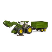 John Deere 7R 350 traktor homlokrakodóval és tandemtengelyes billenő pótkocsival