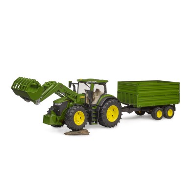 John Deere 7R 350 traktor homlokrakodóval és tandemtengelyes billenő pótkocsival