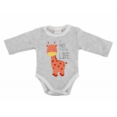 Hosszú ujjú baba body zsiráf mintával