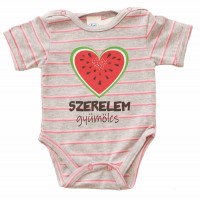 Rövid ujjú dupla patentos  Szerelem gyümölcs feliratú baba body