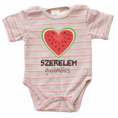 Rövid ujjú dupla patentos  Szerelem gyümölcs feliratú baba body