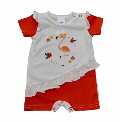 Rövid ujjú kislány baba napozó Flamingó mintával