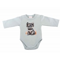 Hosszú ujjú baba body farkas mintával