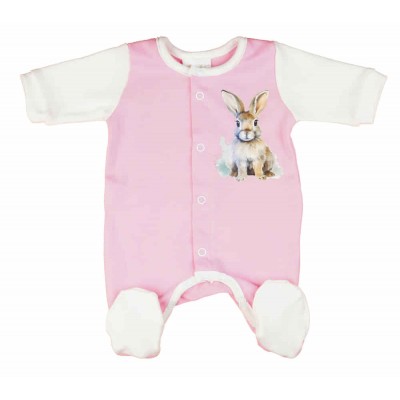 Vékony, pamut, elöl patentos kislány rugdalózó Nyuszi mintával