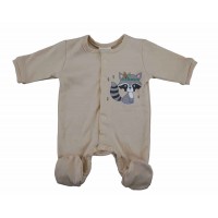 Vékony, pamut, elöl patentos kisfiú rugdalózó Mosómedve mintával Vékony, pamut, elöl patentos kisfiú rugdalózó Mosómedve mintával