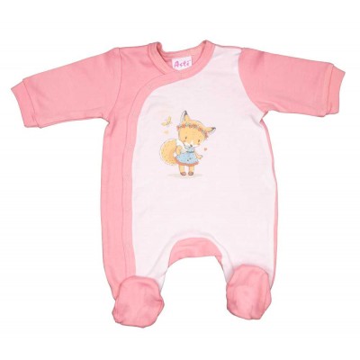 Vékony, pamut, elöl patentos kislány rugdalózó Rókalány mintával