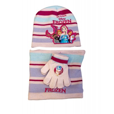 Bélelt kötött 3 részes sapka, kesztyű, sál szett Frozen/Jégvarázs mintával
