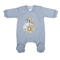 Vékony, pamut, elöl patentos kisfiú rugdalózó Szafaris mintával Vékony, pamut, elöl patentos kisfiú rugdalózó Szafaris mintával