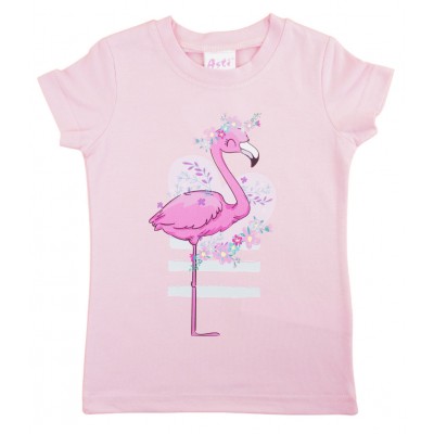 Rövid ujjú lány póló flamingó mintával