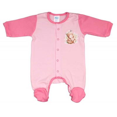 Vékony, pamut, elöl patentos kislány rugdalózó Macis mintával