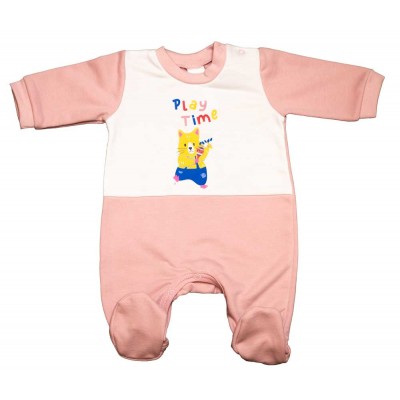 Belül bolyhos hosszú ujjú kislány rugdalózó Cicás mintával