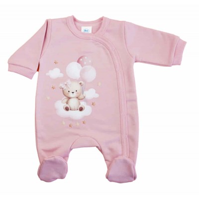 Belül bolyhos elöl patentos hosszú ujjú baba rugdalózó macis mintával