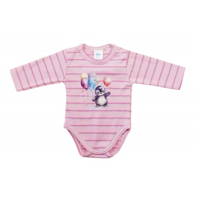 Hosszú ujjú baba body - pingvin mintával