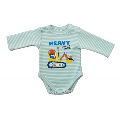 Hosszú ujjú baba body - Munkagép mintával