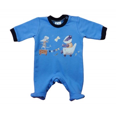 Belül bolyhos, hosszú ujjú baba rugdalózó – Állatos mintával