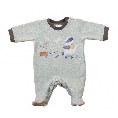 Belül bolyhos, hosszú ujjú baba rugdalózó – Állatos mintával