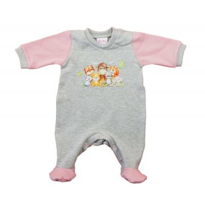 Belül bolyhos, hosszú ujjú baba rugdalózó – Állatos mintával