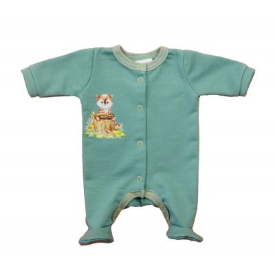 Hosszú ujjú elöl patentos rugdalózó, belül bolyhos – Állatos mintával