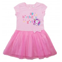 Tüllös rövid ujjú ruha – Szülinapos unikornisos mintával