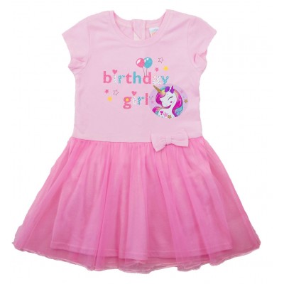 Tüllös rövid ujjú ruha – Szülinapos unikornisos mintával