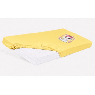 Bébi pamut gumis lepedő 60x120/70x140 - Cica mintával