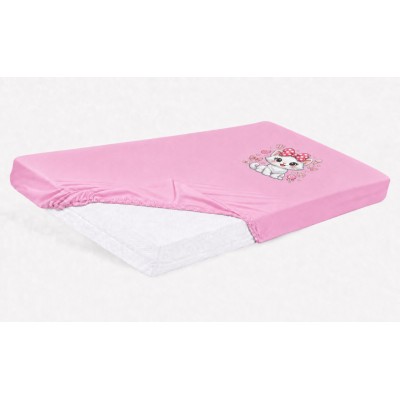 Bébi pamut gumis lepedő 60x120/70x140 - Cica mintával