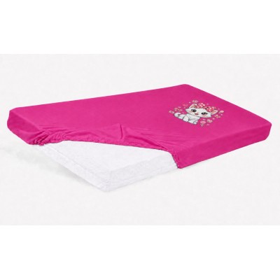 Bébi pamut gumis lepedő 60x120/70x140 - Cica mintával