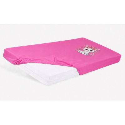 Bébi pamut gumis lepedő 60x120/70x140 - Cica mintával
