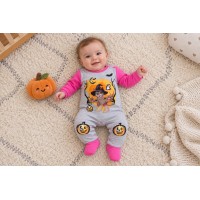Belül bolyhos hosszú ujjú rugdalózó Halloween mintával