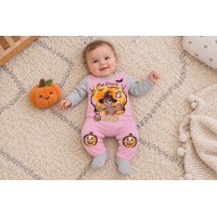 Belül bolyhos hosszú ujjú rugdalózó Halloween mintával