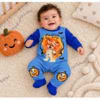 Belül bolyhos hosszú ujjú rugdalózó Halloween mintával