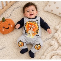 Belül bolyhos hosszú ujjú rugdalózó Halloween mintával