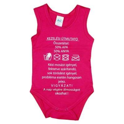 Kezelési útmutató feliratos ujjatlan baba body pink