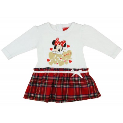 Disney Minnie alul kockás| hosszú ujjú lányka ruha fehér masnis