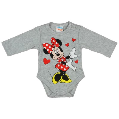 Disney Minnie szívecskés hosszú ujjú baba body szürke