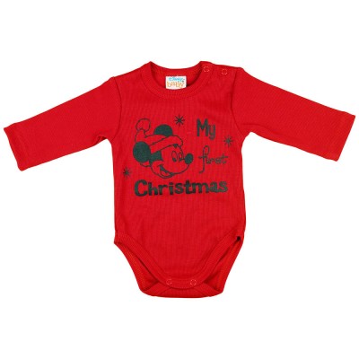 Disney Mickey My first Christmas feliratos hosszú ujjú karácsonyi baba body| kombidressz piros