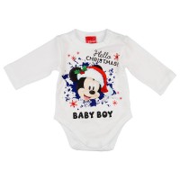 Disney Mickey Hello Christmas feliratos hosszú ujjú baba body fehér