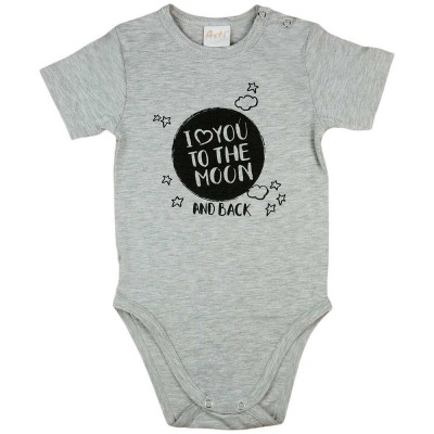 I love you to the moon and back feliratos rövid ujjú baba body szürke