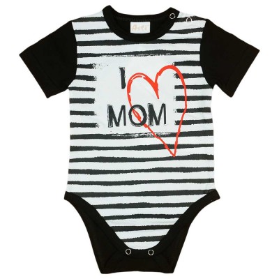 I LOVE MY MOM feliratos rövid ujjú baba body fekete