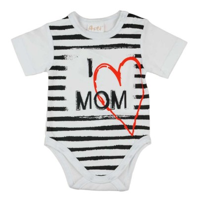 I LOVE MY MOM feliratos rövid ujjú baba body fehér