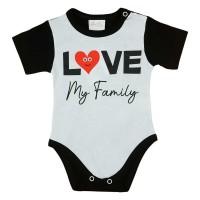Love my family feliratos rövid ujjú baba body fekete