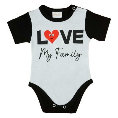 Love my family feliratos rövid ujjú baba body fekete