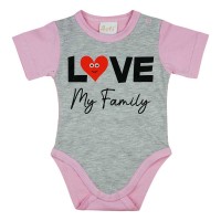 Love my family feliratos rövid ujjú baba body rózsa