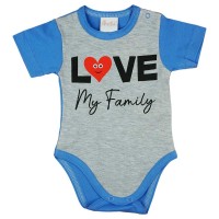 Love my family feliratos rövid ujjú baba body kék