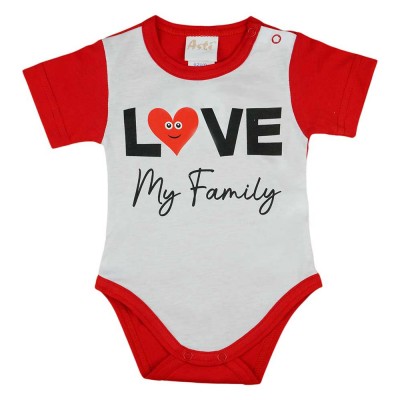 Love my family feliratos rövid ujjú baba body piros