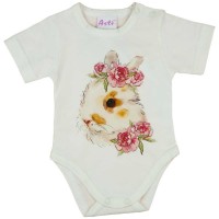 Rövid ujjú baba body nyuszis mintával natúr
