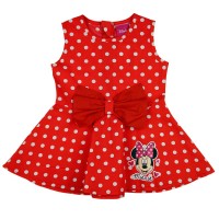 Pöttyös, pörgős kislány nyári ruha fehér masnival, Minnie egérrel