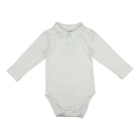Egyszínű, elöl patentos, gallétos hosszú ujjú baba body-kombidressz.