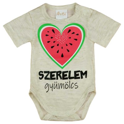 Rövid ujjú baba body Szerelem gyümölcs felirattal