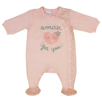 Hosszú ujjú vékony pamut rugdalózó szívecskés mintával